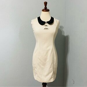 Formal Cream Sleeveless Round Neckline Zippered Lined Business Short Dress Sz S